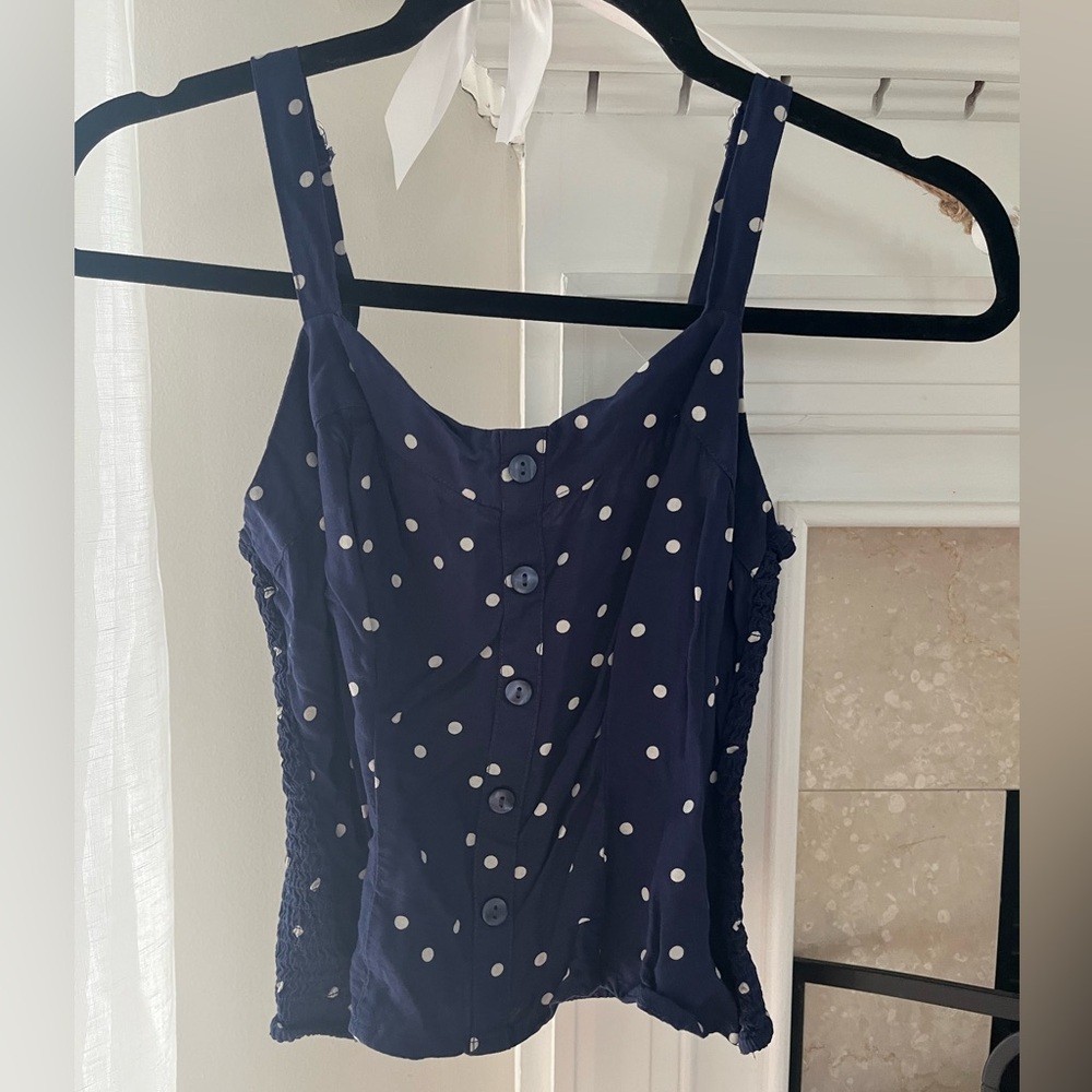Navy blue with white polka dots top - size S